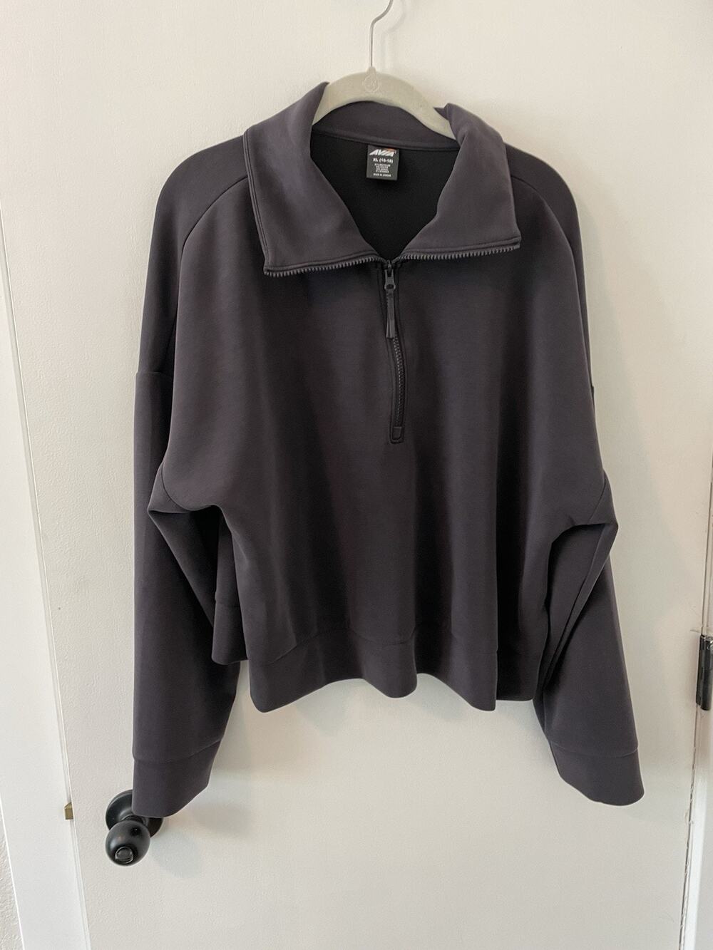 Avia Womens ScubaKnit Quarter Zip Pullover Sandwashed Black Size XL New